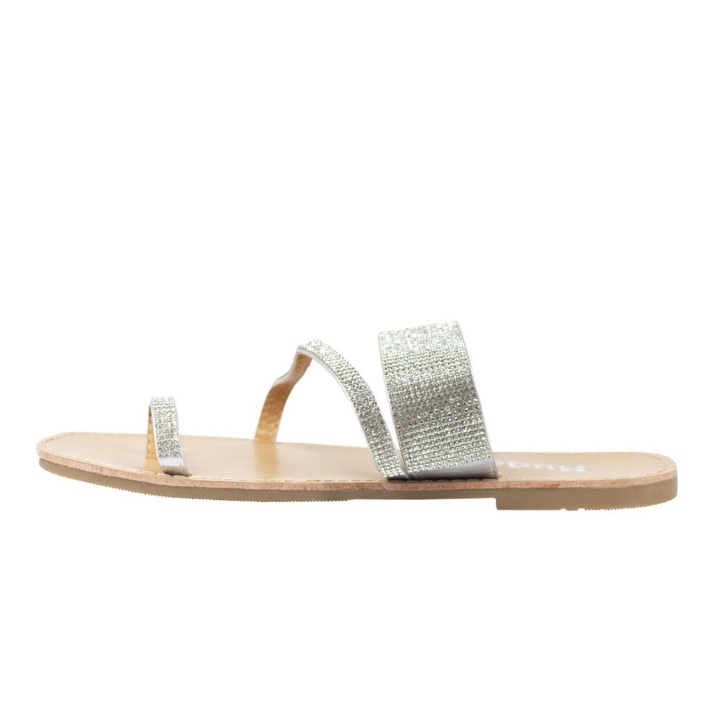 Mudd Silver Rhinestone Flat Slide Sandals w Toe Loop Size 8 NWT - Picture 4 of 11